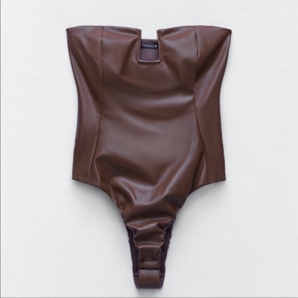 NWT Zara 2 Piece Faux Leather Bodysuit and Pants With Slit Set XL L - Picture 9 of 11